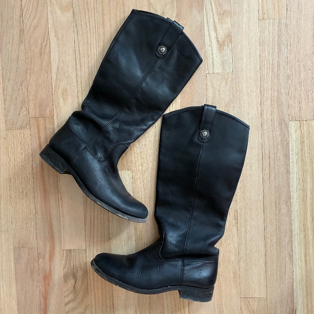 Vintage Black Leather Frye Melissa Button Riding Motorcycle Size 8